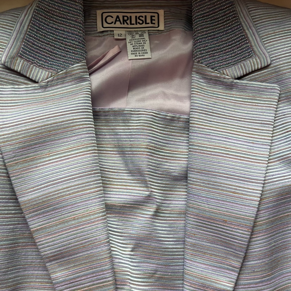 Carlisle 2 piece Blazer & Tunic Women’s Size 12 Striped Beaded Collar on Jacketl
